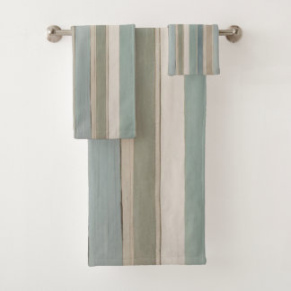 Dusty Blue Aquamarin Sage Beige Streifen Badhandtuch Set