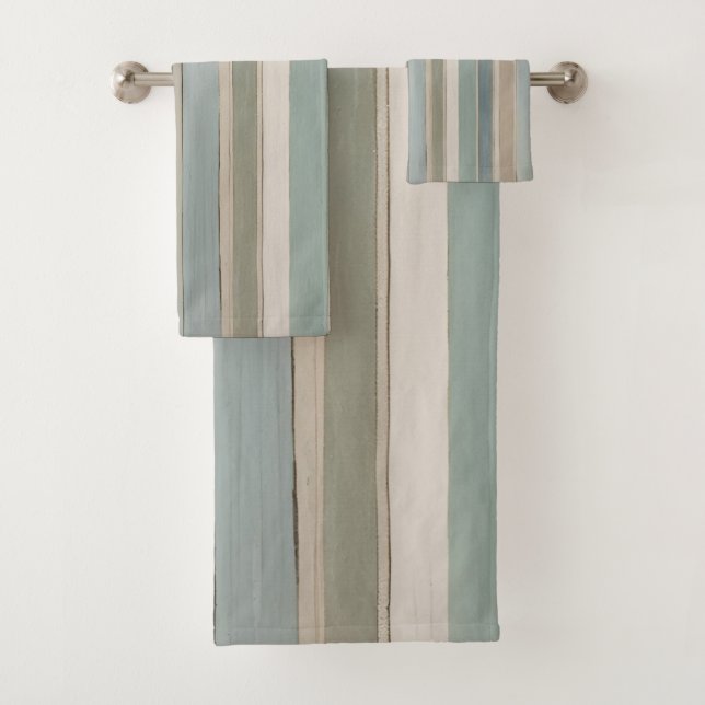Dusty Blue Aquamarin Sage Beige Streifen Badhandtuch Set (Insitu)