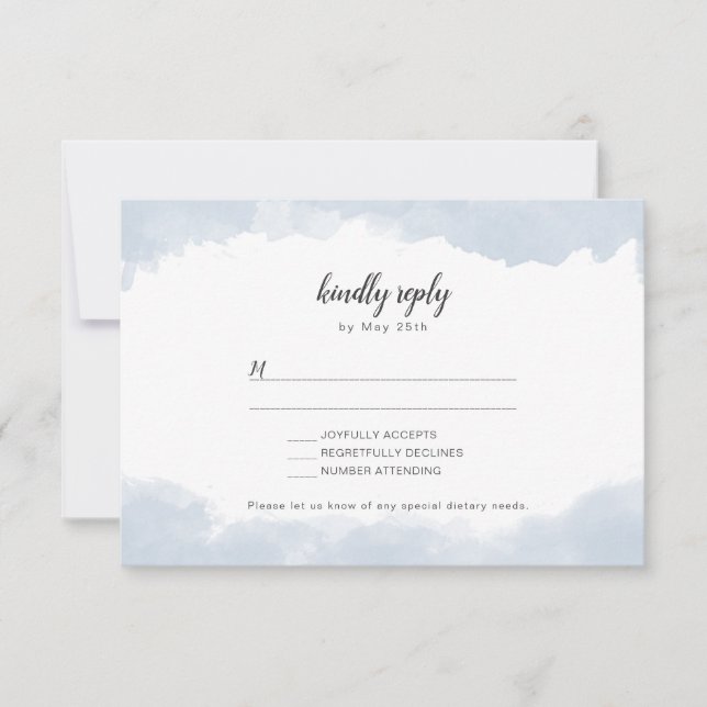 Dusty Blue Aquarell Hochzeit RSVP Antwortkarte (Vorderseite)