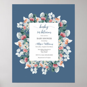 Dusty Blue Aquarell Wildblume Babydusche Poster
