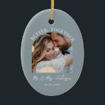 Dusty Blue Arch Foto Hochzeitsgeschenk Wohngestalt Keramik Ornament<br><div class="desc">Gemeinsam Ehepaar Arch Foto Hochzeitsankündigung und Geschenk Wohngestaltung Keramik Zierpflanzen. Moderne,  mädchenhafte und elegante Dusty-blaue Farbgebung.</div>