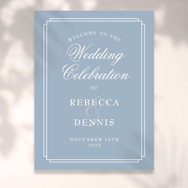 Dusty Blue Art Deco Begrüßungszeichen Poster (Dusty Blue Art Deco Wedding Welcome Sign)