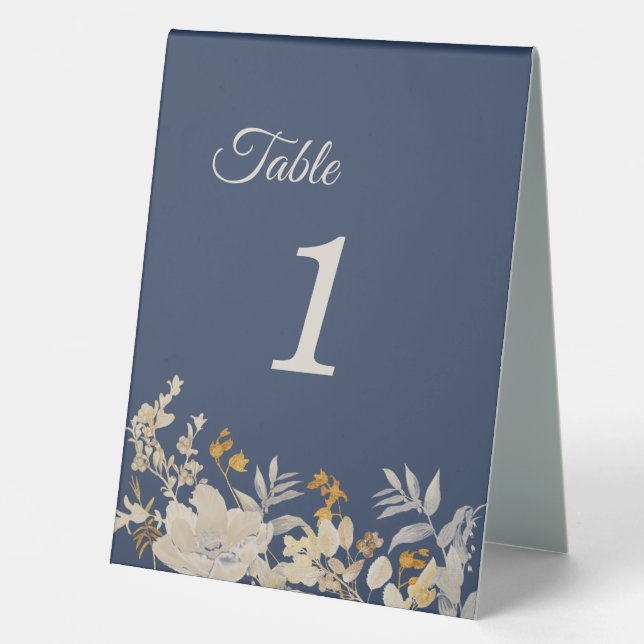 Dusty Blue Autumn Boho Tischnummer Zelt Sign Tischaufsteller (Vorderseite)