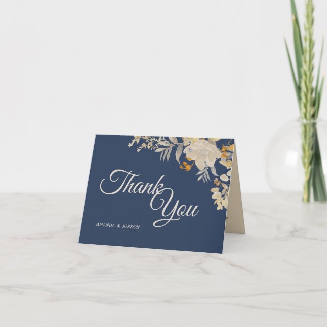 Dusty Blue Autumn Boho Wedding Danke Card (Vorderseite)