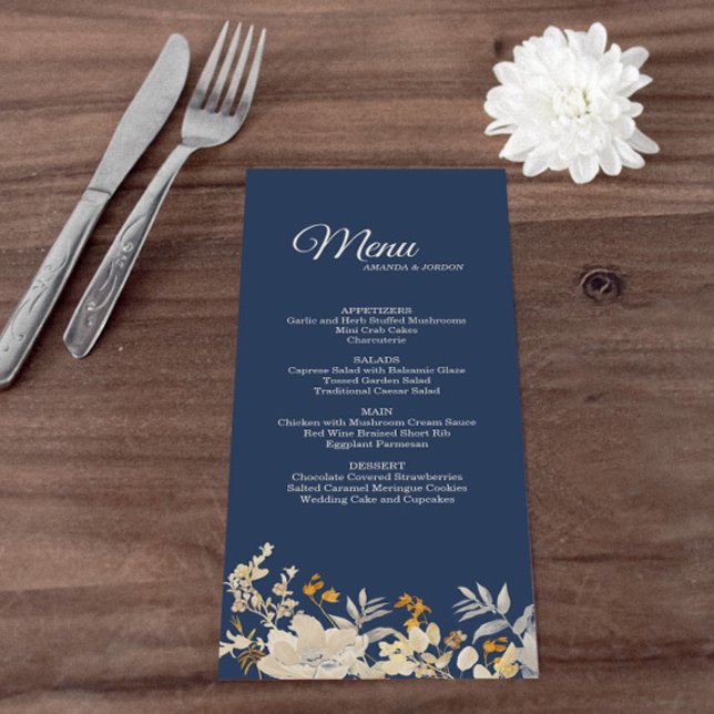 Dusty Blue Autumn Boho Wedding Menu Menükarte (Von Creator hochgeladen)