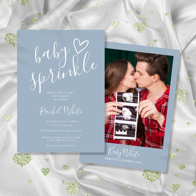 Dusty Blue Baby Boy Baby Sprinkle Dusche Foto Einladung (Dusty Blue Baby Boy Baby Sprinkle Shower Photo Invitation)
