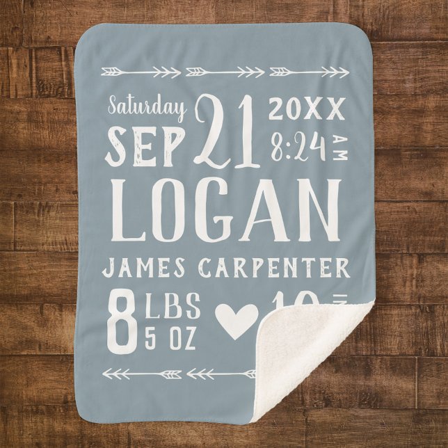 Dusty Blue Baby Boy Birth Stats Keepake Sherpadecke (Von Creator hochgeladen)