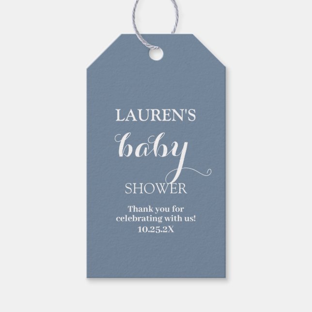 Dusty Blue Baby Duschbord Geschenkartikel Geschenkanhänger (Vorderseite)