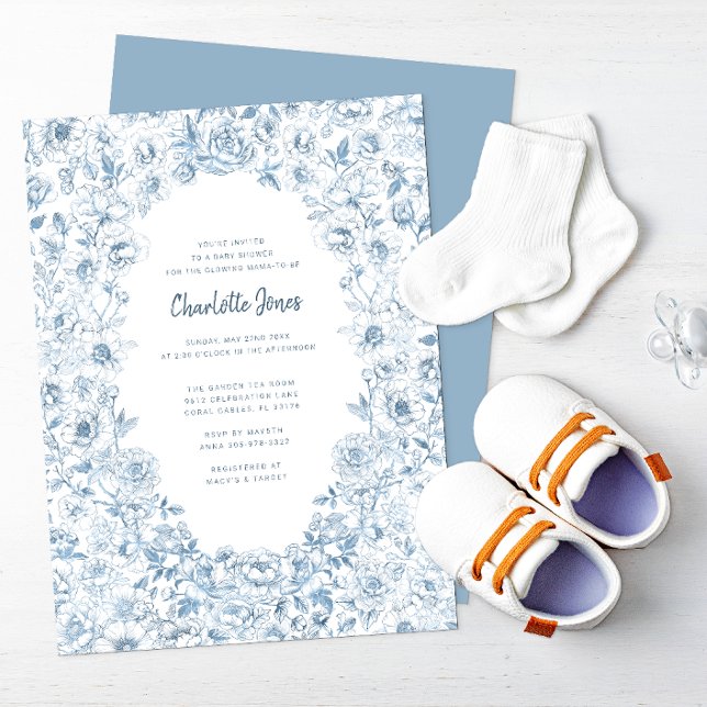 Dusty Blue Baby Dusche Einladung Elegant Vintag (Dusty Blue Baby Shower Invitation)