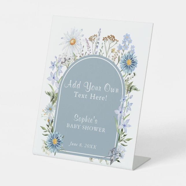 Dusty Blue Baby in Bloom Baby Dusche individuell a Sockelschild (Vorderseite)