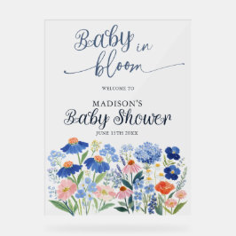 Dusty Blue Baby in Bloom Baby Shower Welcome  Acrylschild
