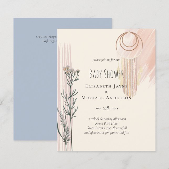 Dusty Blue Baby Shower Boho (Vorne/Hinten)