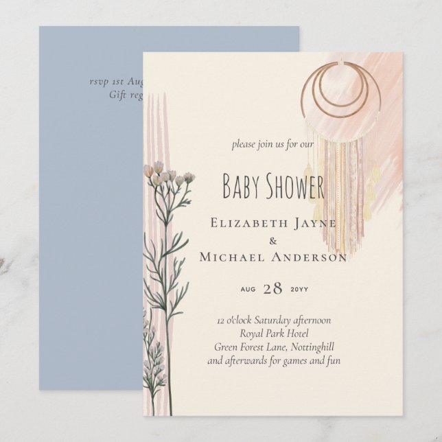 Dusty Blue Baby Shower Boho (Vorne/Hinten)