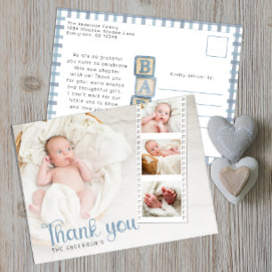 Dusty Blue Baby Shower Dankeschön Foto Postkarte