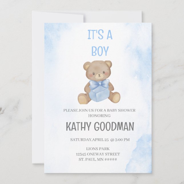 Dusty Blue Baby shower Invitation pour garçon (Devant)