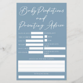 Dusty Blue Baby Shower Predictions Advice Card
