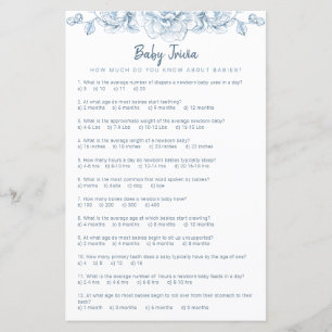 Dusty Blue Baby Shower Trivia Game Elegante Blumen