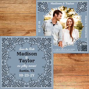 Dusty Blue Bandana Foto Save the Date-Karte Date