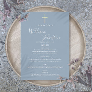 Dusty Blue Baptism Christening Gold Foil Carte de