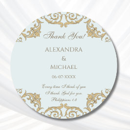 Dusty Blue Baroque Christian Wedding Thank You  Runder Aufkleber