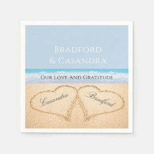 Dusty Blue Beach Hochzeit 2 Herzen im Sand Serviette