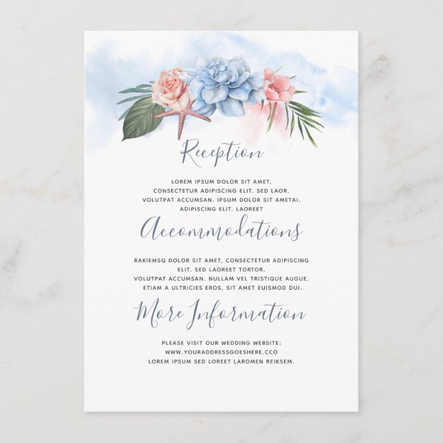 Dusty Blue Beach Wedding Information Guest Begleitkarte (Vorderseite)