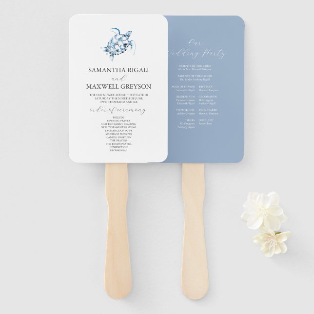 Dusty Blue Beach Wedding Program Fächer (Vorne und Hinten)