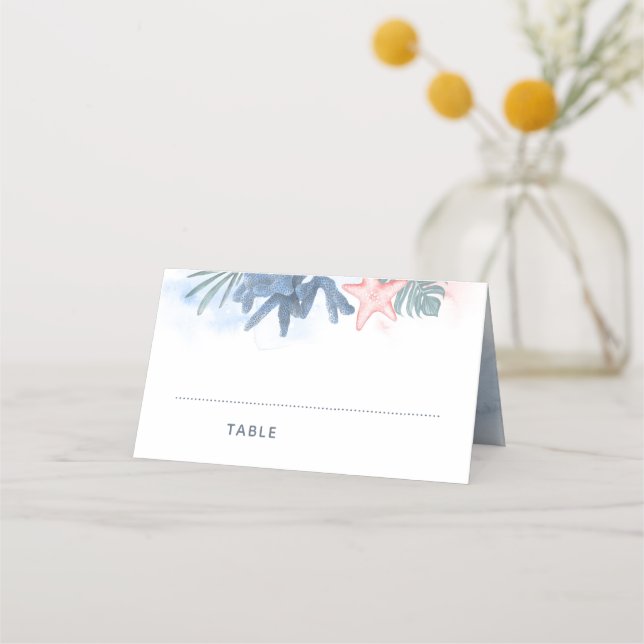 Dusty Blue Beach Wedding | Spezielles Party Platzkarte (Vorderseite)