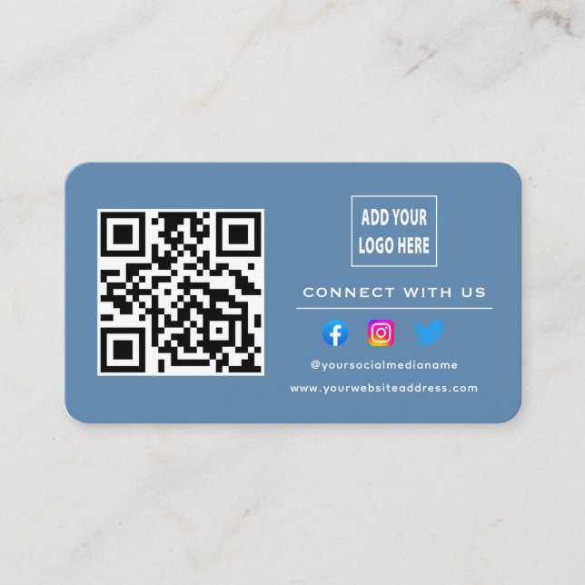 Dusty Blue befolgen Sie die Prüfung, um mit dem QR Visitenkarte (Vorderseite)