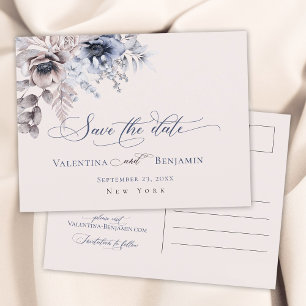 Dusty-blue beige blumenelegant Save the Date Postkarte