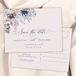 Dusty-blue beige blumenelegant Save the Date Postkarte
