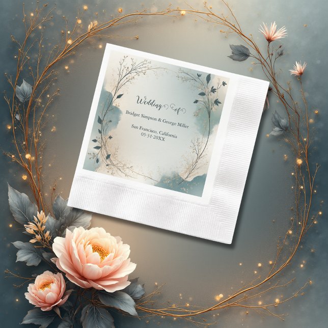 Dusty Blue Beige Boho Chic foliage wreath Wedding Serviette (Von Creator hochgeladen)