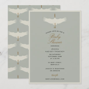 Dusty Blue Birds Swans Art Deco Baby Dusche Einladung