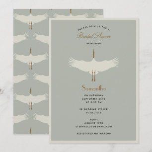 Dusty Blue Birds Swans Art Deco Brautparty Einladung