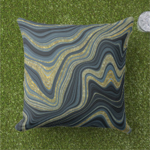 Dusty Blue Black and Gold Marmor Look Muster Kissen