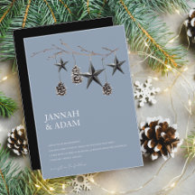 Dusty Blue Black Christmas Stars Pinecones Wedding