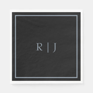 Dusty Blue Black Monogram Letters Initials Wedding Serviette