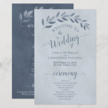 Dusty Blue Blätter Elegantes Budget Hochzeitsprogr