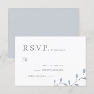 Dusty Blue Blätter Minimalistisch Chic Wedding RSV Einladung
