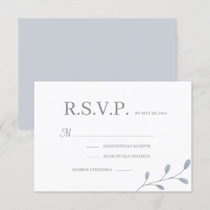 Dusty Blue Blätter Minimalistisch Wedding RSVP Einladung