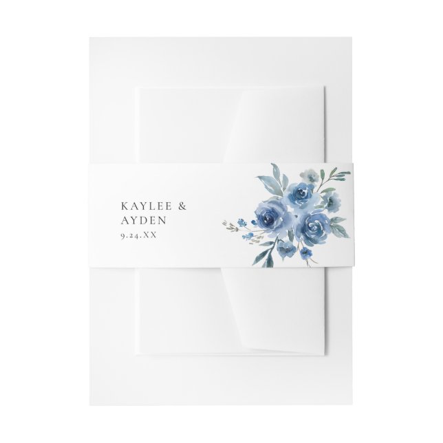 Dusty Blue & Blue Floral 2 Einladungsbanderole (Vorderseite Beispiel)