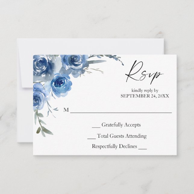 Dusty Blue & Blue Floral no Meal Carte RSVP (Devant)