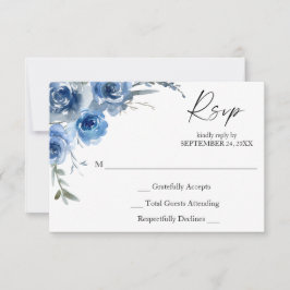 Dusty Blue & Blue Floral no Meal RSVP Card