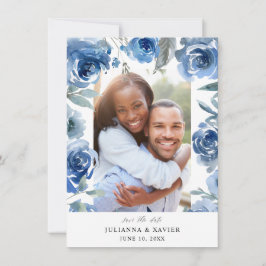 Dusty Blue & Blue Floral Save the Date Foto
