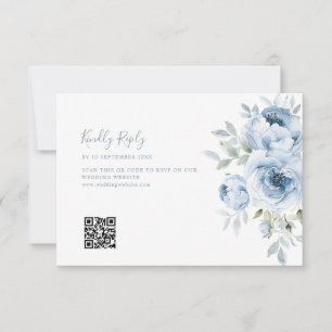 Dusty Blue Blues Hochzeit QR Code RSVP Karte