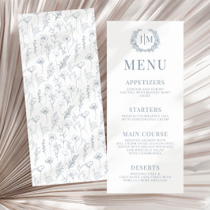 Dusty Blue Blues Klassik Boho Hochzeitsmenü