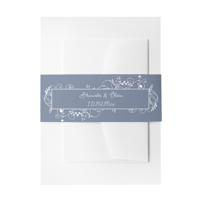 Dusty Blue Blüh Wedding Einladung Bly Band (Vorderseite Beispiel)