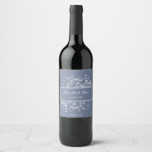Dusty Blue Blüh Wedding Wine Label Weinetikett