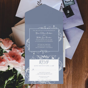 Dusty Blue Blühe Hochzeit in einer Einladung