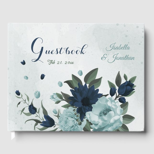 Dusty Blue Blume botanische Hochzeit Gästebuch (Vorderseite)